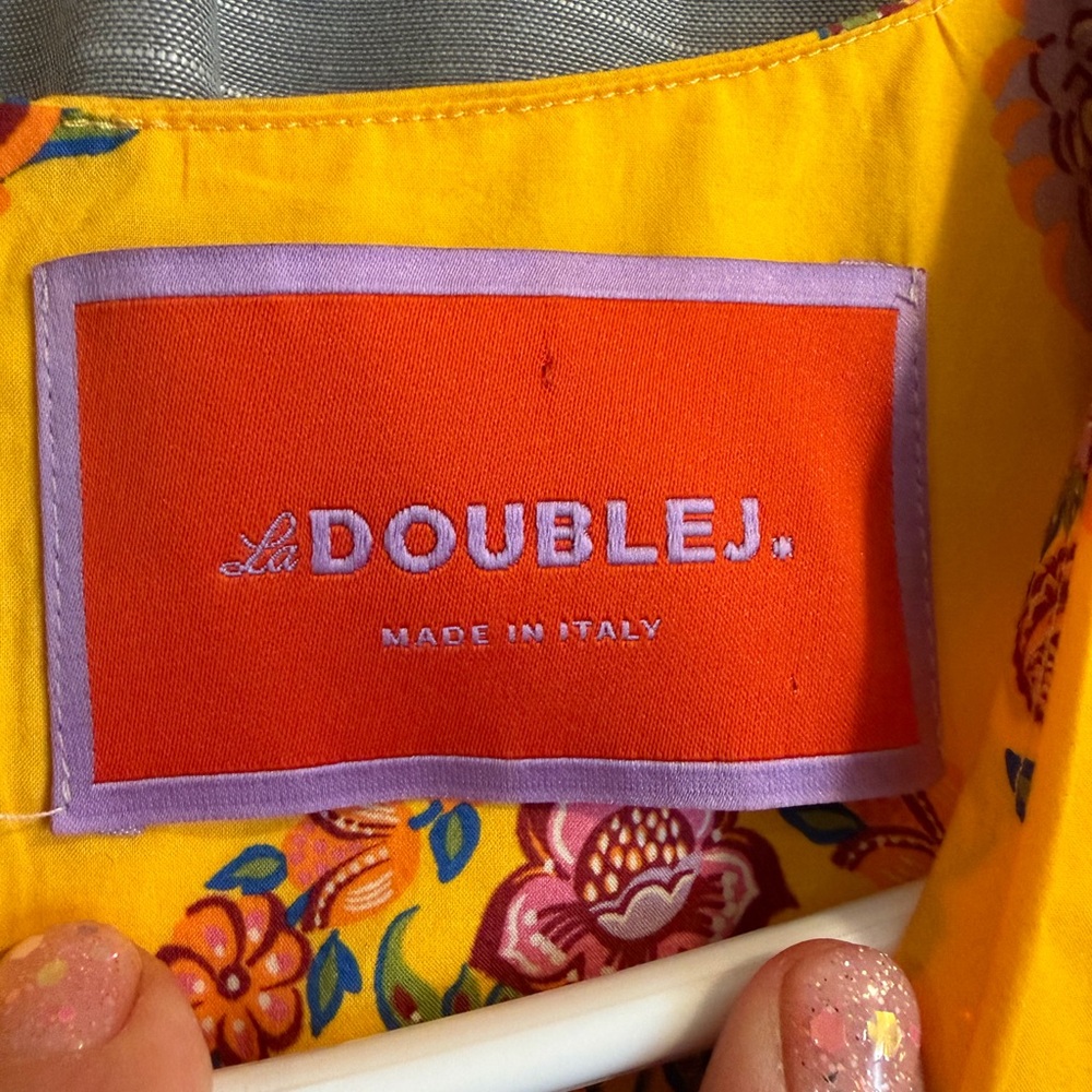 LA DoubleJ Yellow Floral Mini Dress with Pink & Green Accents - Picture 2 of 8